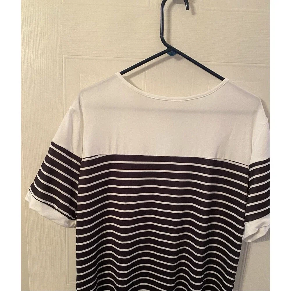SHEIN Black White Striped Short Sleeve Midi Dress 2X New